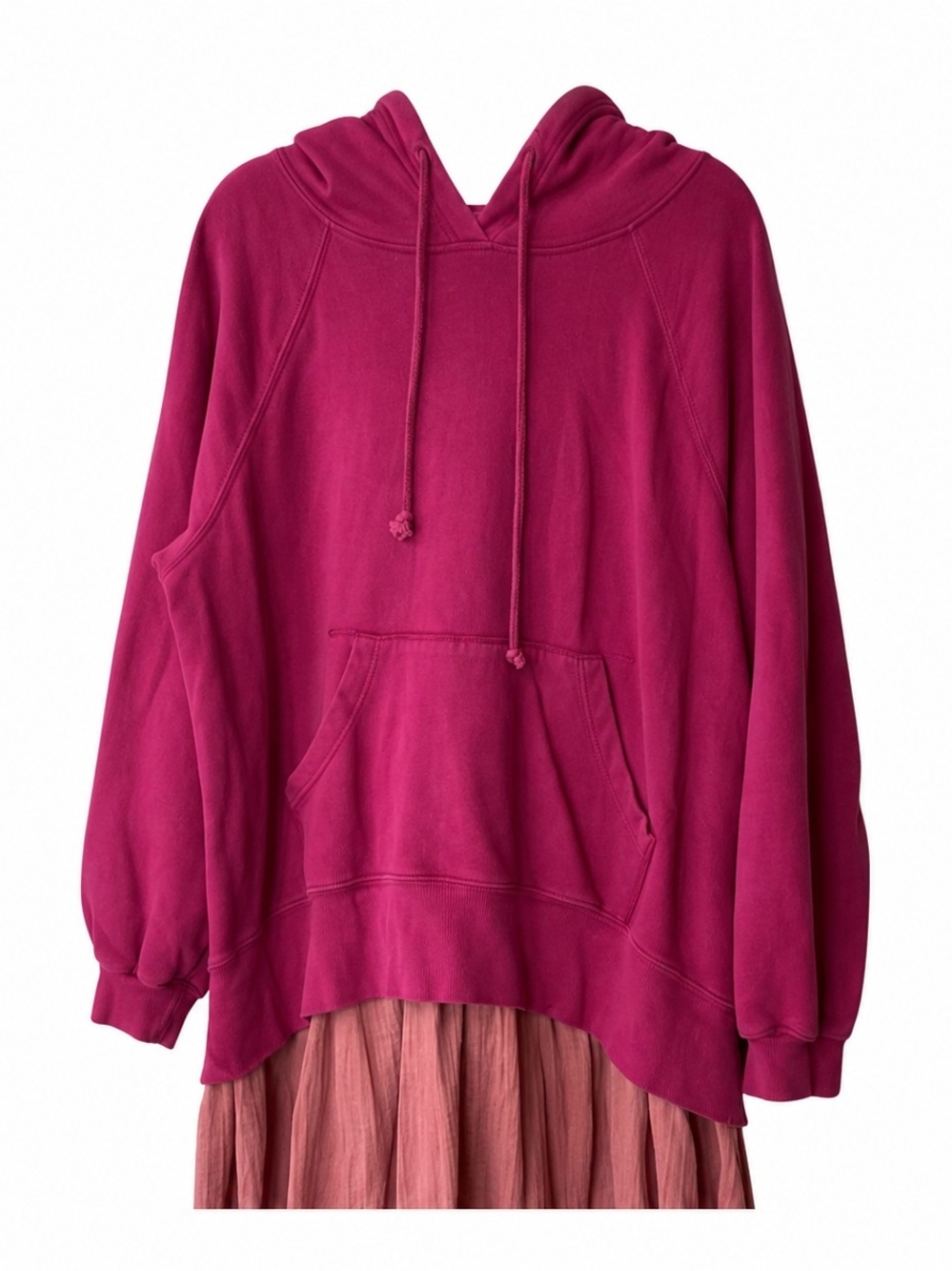 Free People S Magenta Hoodie Gauze Skirt Sweatshirt Midi Dress Boho FP - Picture 3 of 13
